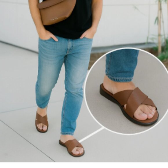 CALVIN KLEIN MEN'S ENRICO BROWN SLIP-ON SANDALS - Picture 1 of 4